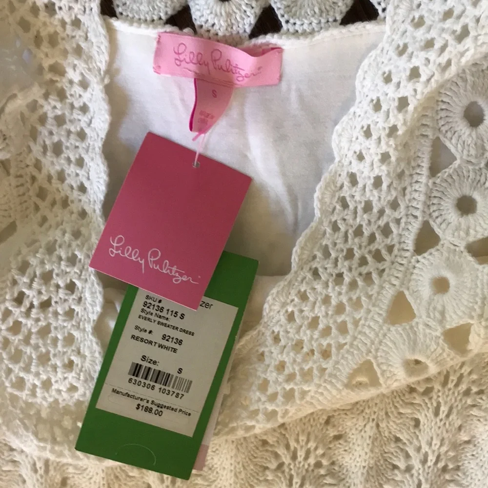 NWT Lilly Pulitzer Everly Sweater Dress Crochet Resort White Size Small - Picture 3 of 6